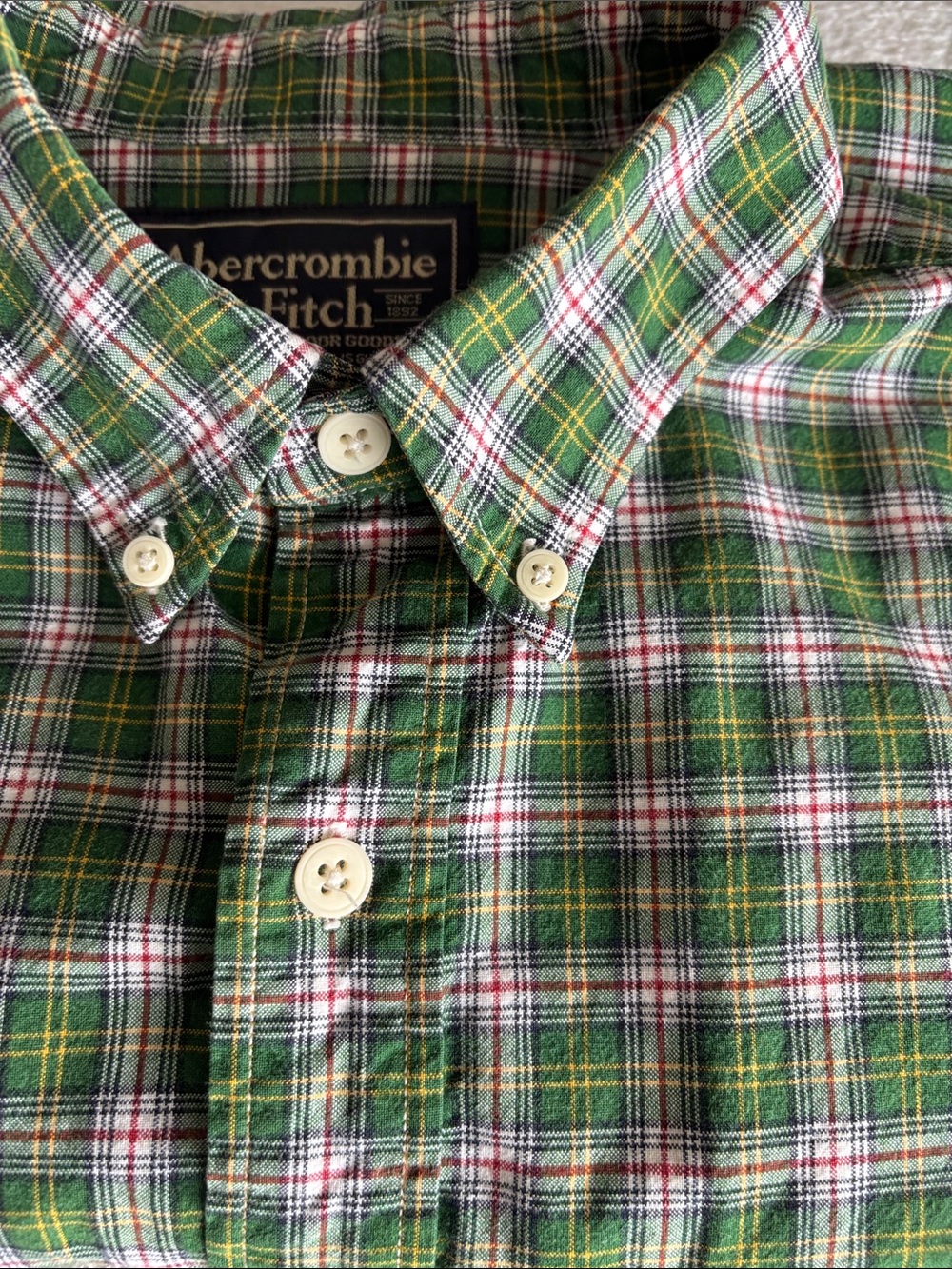 Abercrombie & Fitch Green Plaid 100% Cotton Button-Down Shirt Men’s L EUC